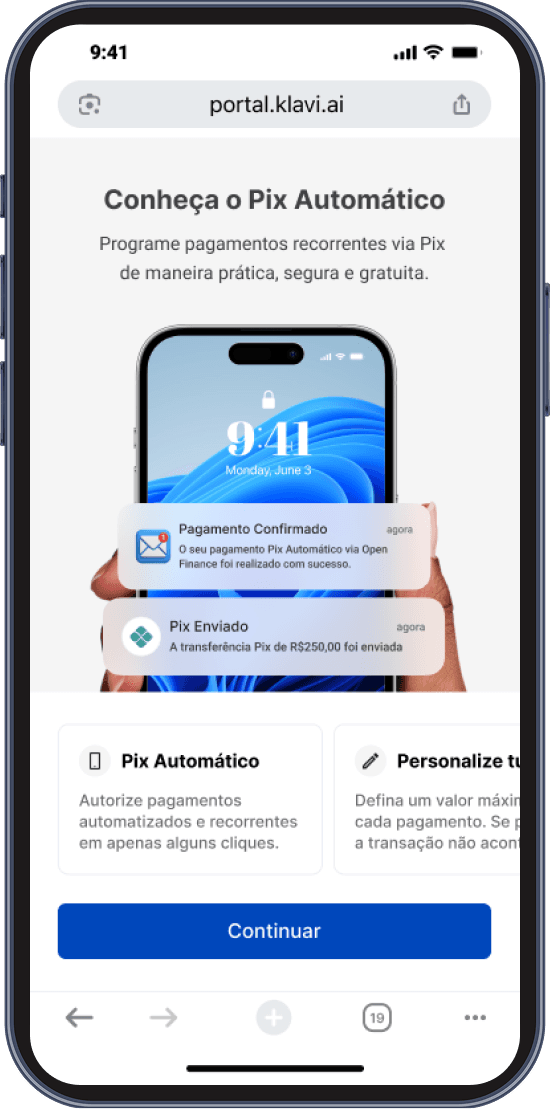 Tela inicial do Pix Automático exibindo opções de configuração e autorização